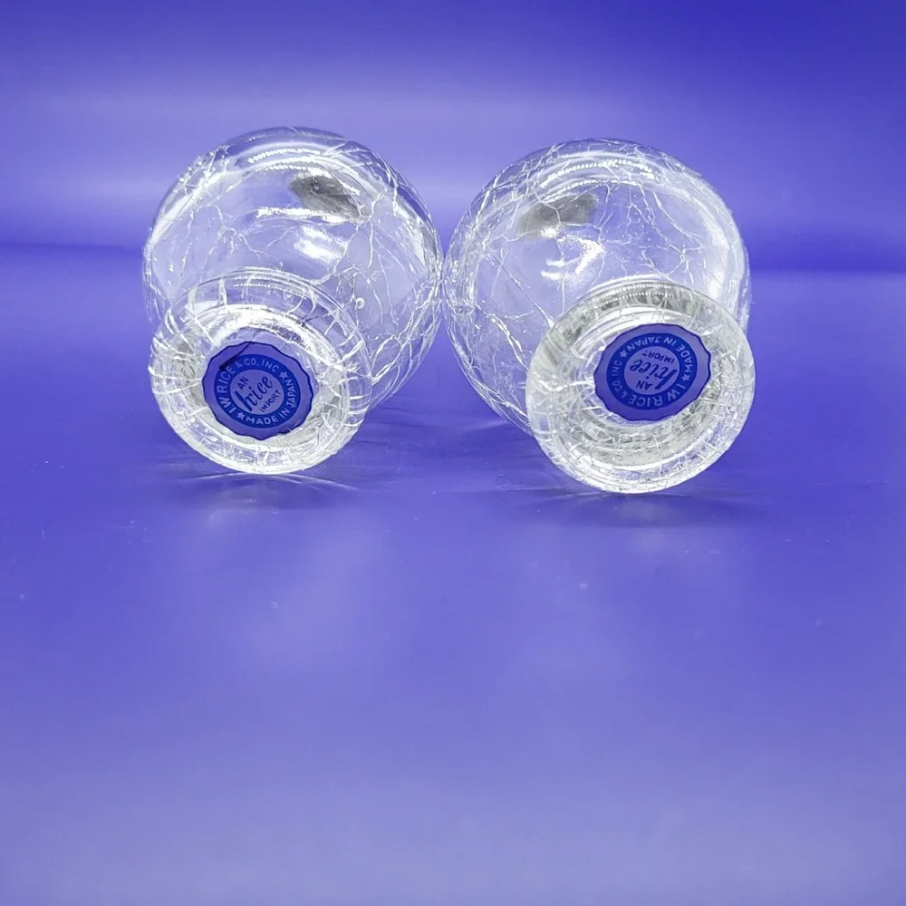 Vintage Irice Japan Crackle Glass Salt and Pepper Shakers Clear Mid Century‎ Set